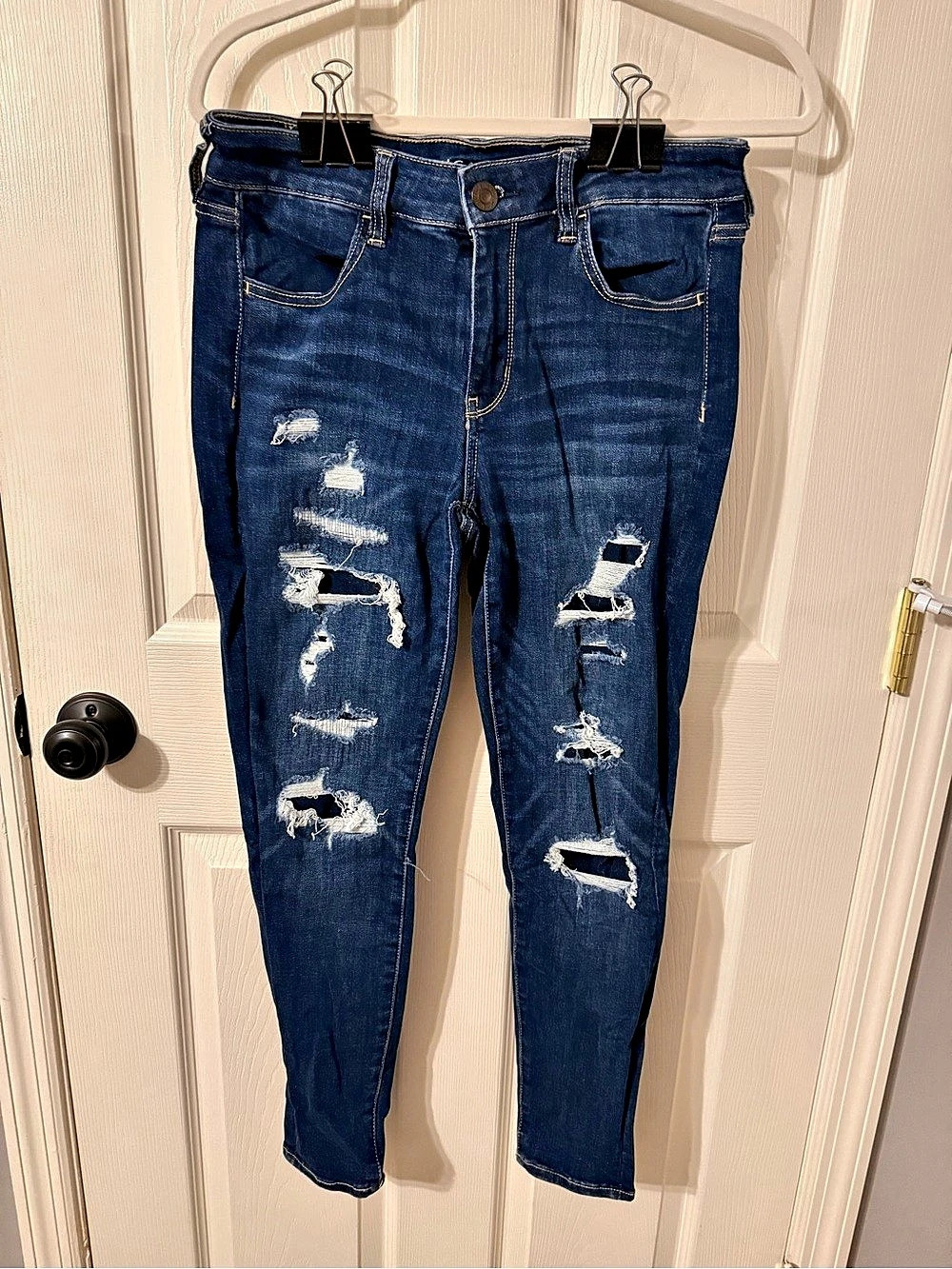 American Eagle Jegging Distressed Skinny Jeans in Blue Size 8 short
